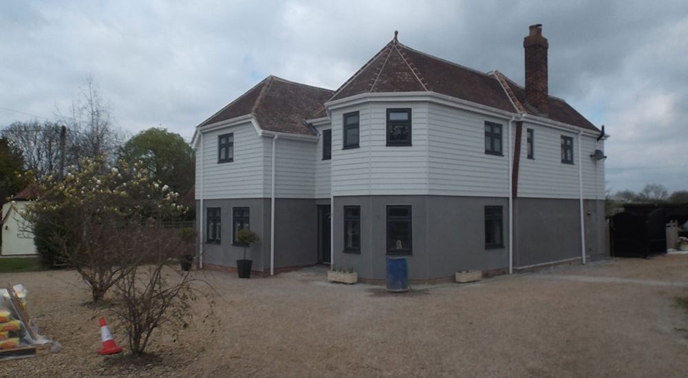 Front of the property showing the new two storey extension and external finishes